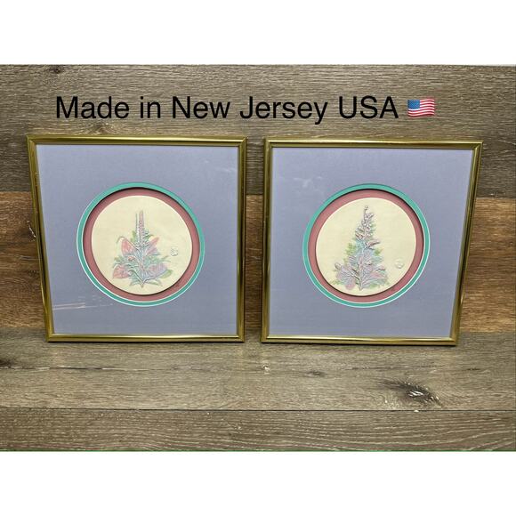 Wildflowers By Cricket Clay Tile Pottery Studio Wall Art Gold Framed 12x12”~2 Pc